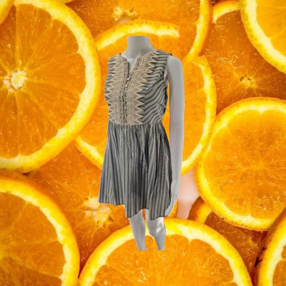 Xhileration Gray and White Striped Dress with Doily Top Accent Dress‎ Size XS